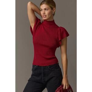 Maeve By Anthropologie Flutter Muscle Sleeve Sweater Size XL Red Cut Out Back